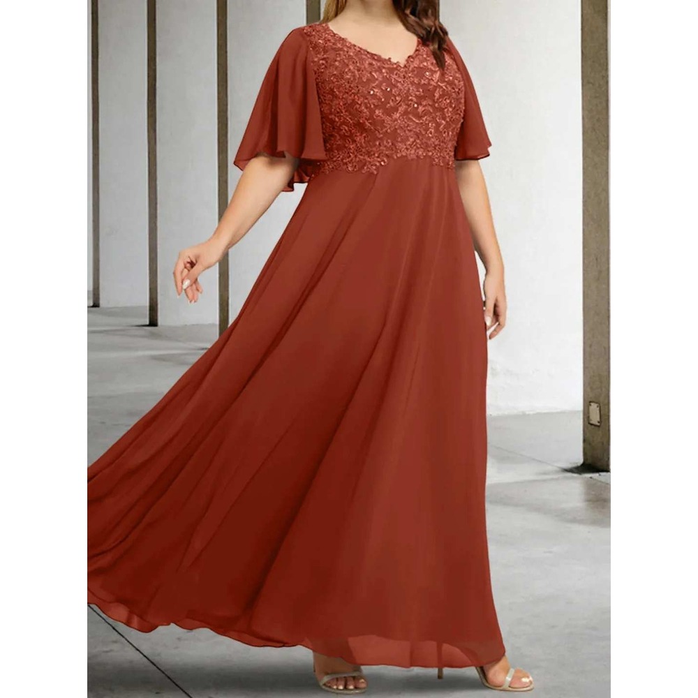 Lavetir Rust Lace Beaded Flutter Sleeve Formal Gown Plus Size 22W NEW